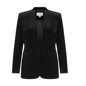 Calvin Klein Luxe Black Velvet Sharp Shoulder Collareless blazer Womens 6 P